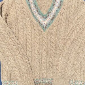 Ralph Lauren Cream V-Neck Sweater with Cable Knit Design